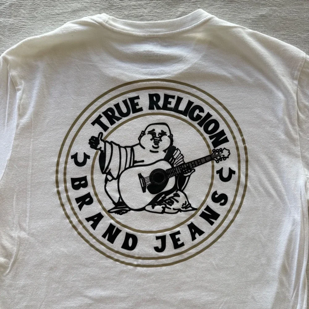 True‎ Religion Mens Size Large Graphic Tshirt White Logo Back Print